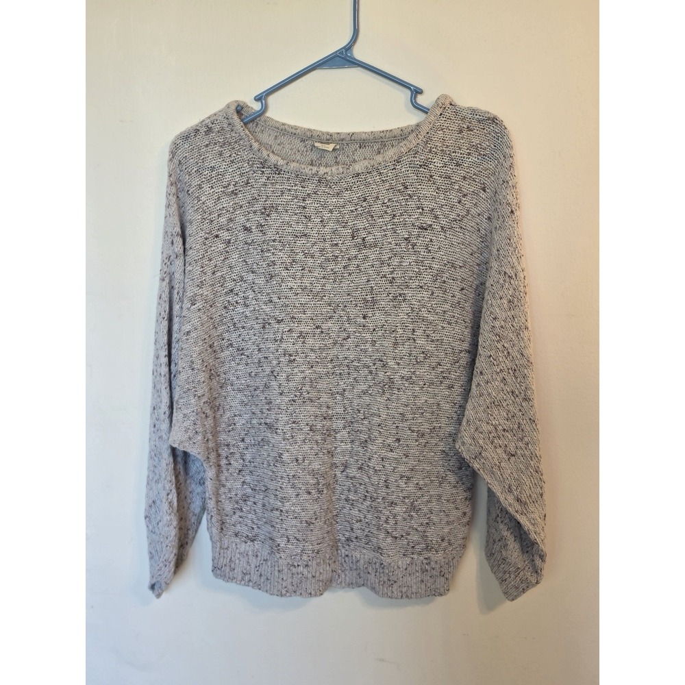 Grey Marble Knit Pullover Rolled Neck Oversized Cotton M/L Women's Cozy Flowy